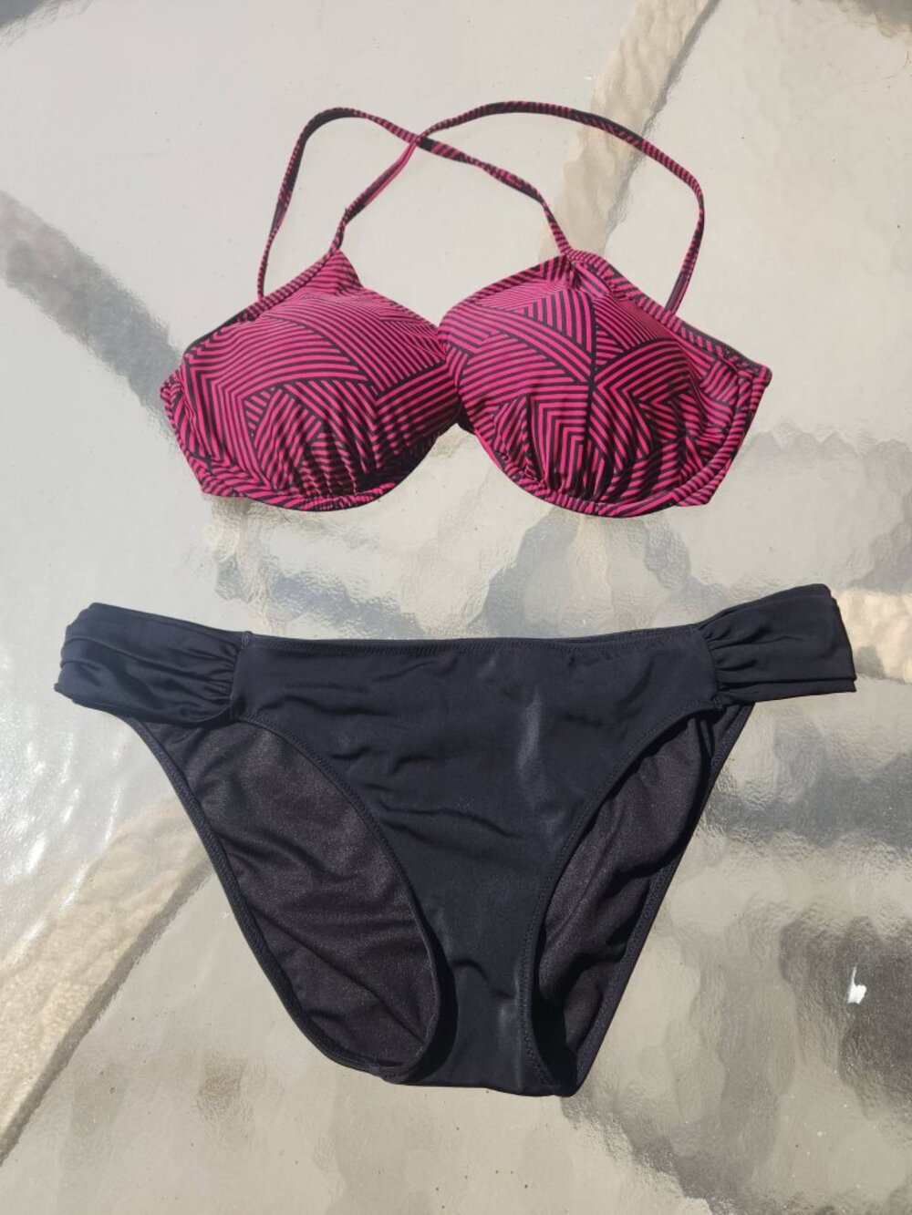 Large Women's 2pc Bikini Bathing Suit Pink Black Padded Swimwear Beach Pool Sexy